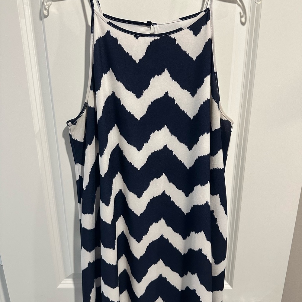 New York & Company Navy and White Asymmetrical Dress